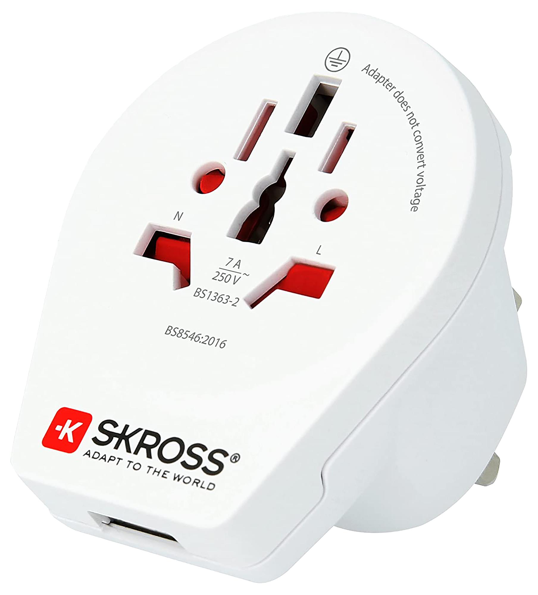 Skross 1.500267 Travel Adapter, World-Uk Usb, 7A/250V