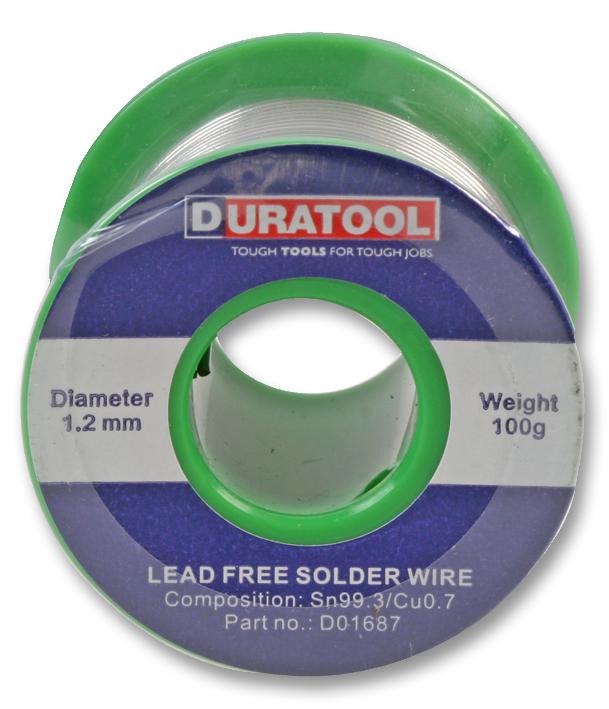 Duratool D01687 Solder Wire, Sn/ Cu, 1.2Mm, 100G