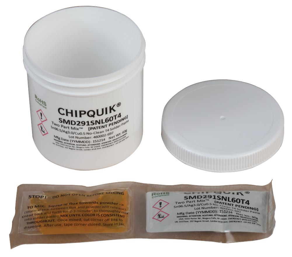 Chip Quik Smd291Snl60T4 Solder Paste, Sn, Ag, Cu, 217Deg C, 60G