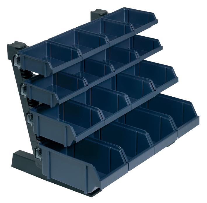 Raaco 136686 Table Rack With 16 Bins, R-Blue