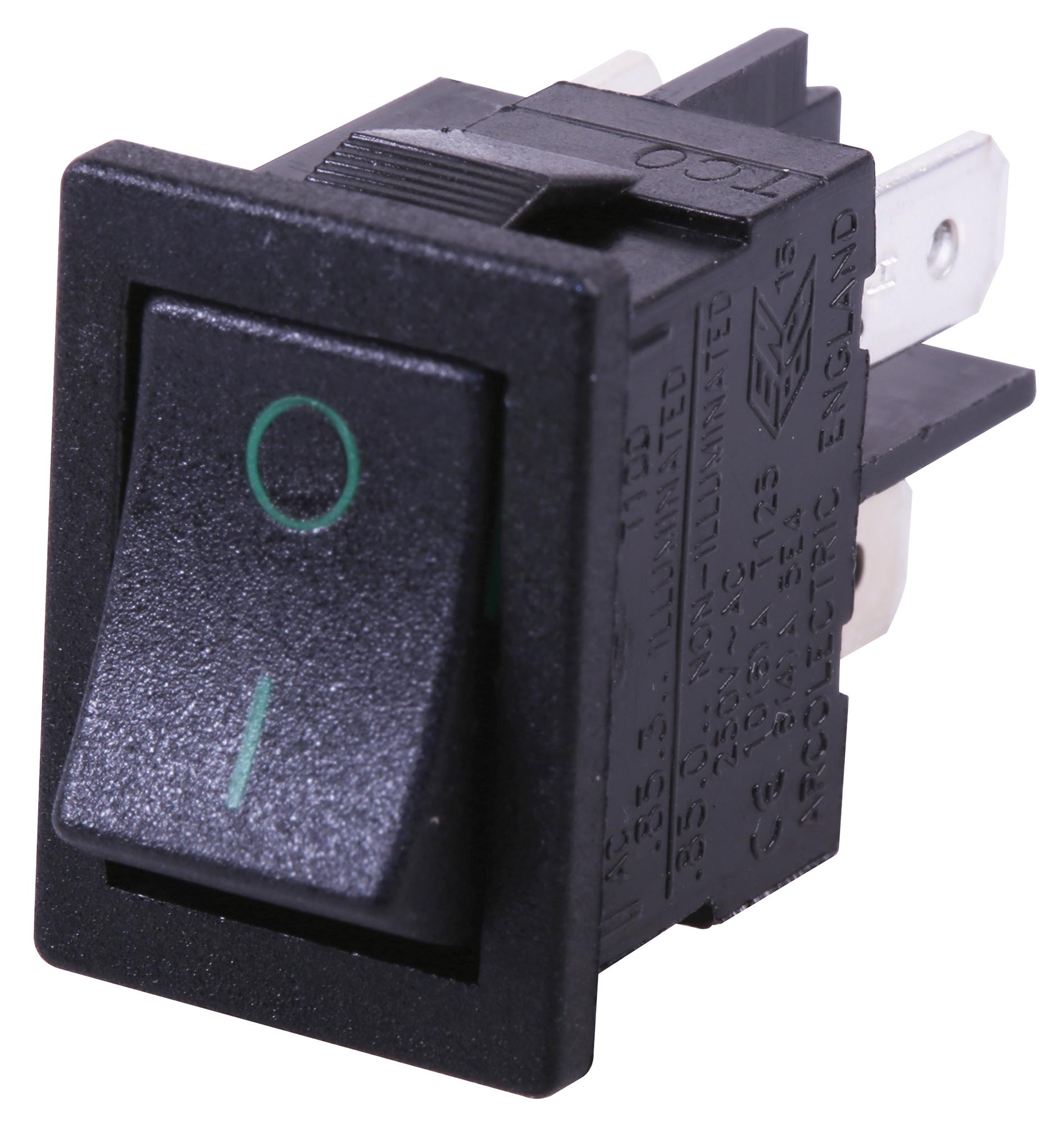 Arcolectric (Bulgin Limited) H8550Xbaac Rocker Switch, Dpst, Black/green