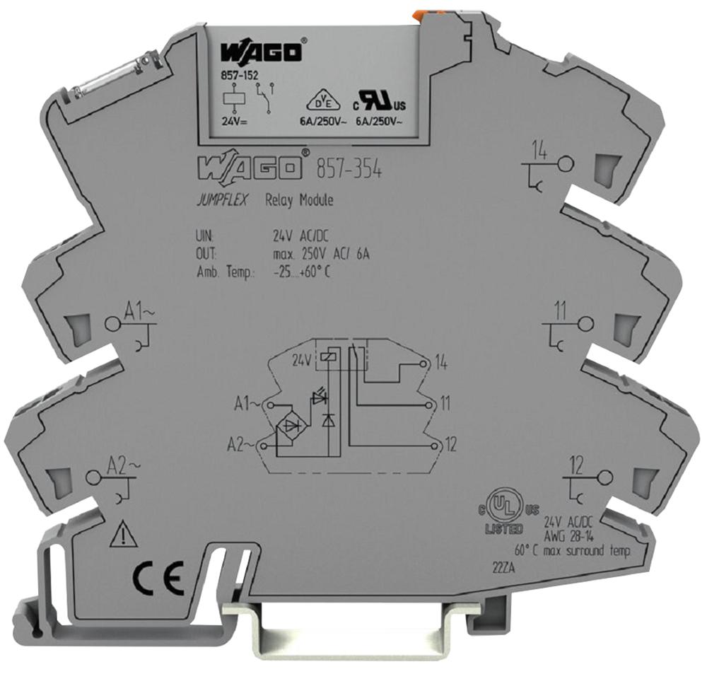 Wago 857-354 Relay Module, 1Ch/o, 24Vac/dc, 6A