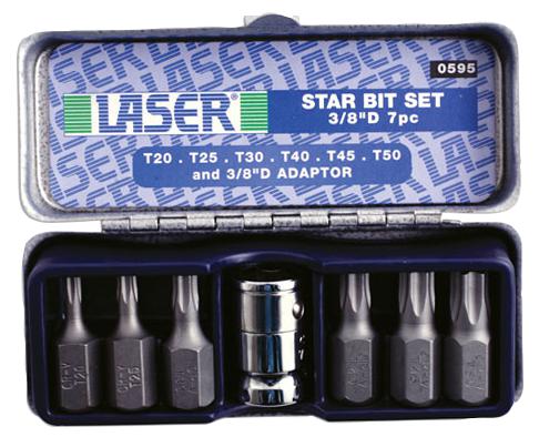 Laser 595 Star Bit Set, 3/8 Ind, 7Pc