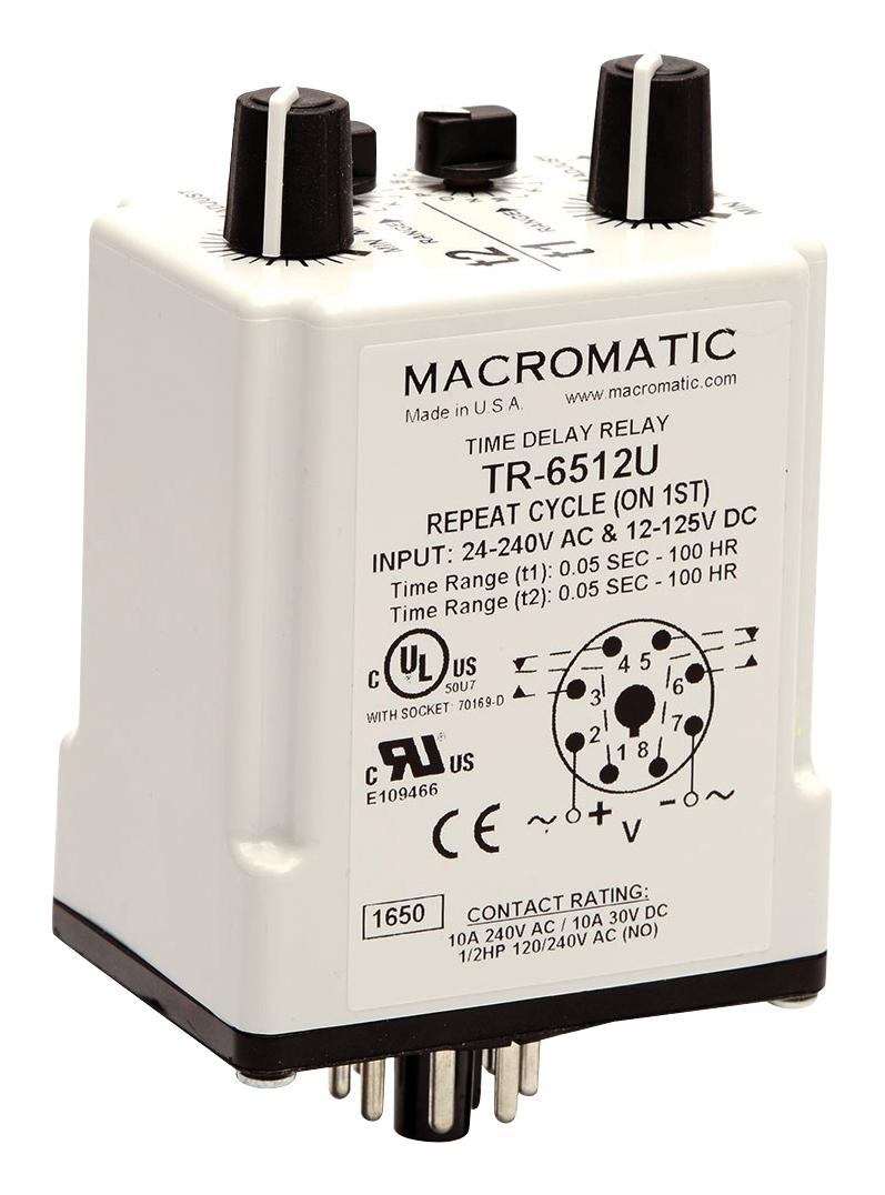 Macromatic Controls Tr-6312U Time Delay Relay, Dpdt, 0.2H-2H, 240V