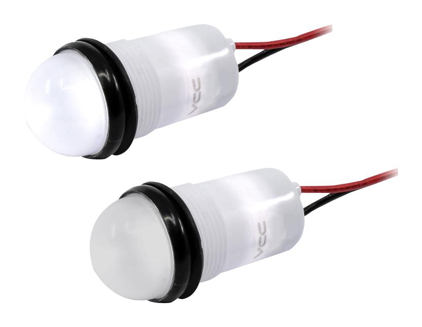 Vcc (Visual Communications Company) Pml50Swfvw .688 Dia (17.5Mm) White Led Panel Mount Indicator With Semi Dome Flex Voltage Wire Leads 02Ah9200