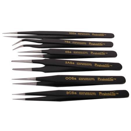 Duratool Js-555T.. 6 Piece Black Epoxy Tweezer Set