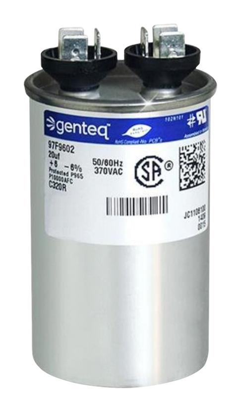 Genteq 97F9602 Capacitor Polypropylene Pp Film 20Uf, 370V, 6%, Qc