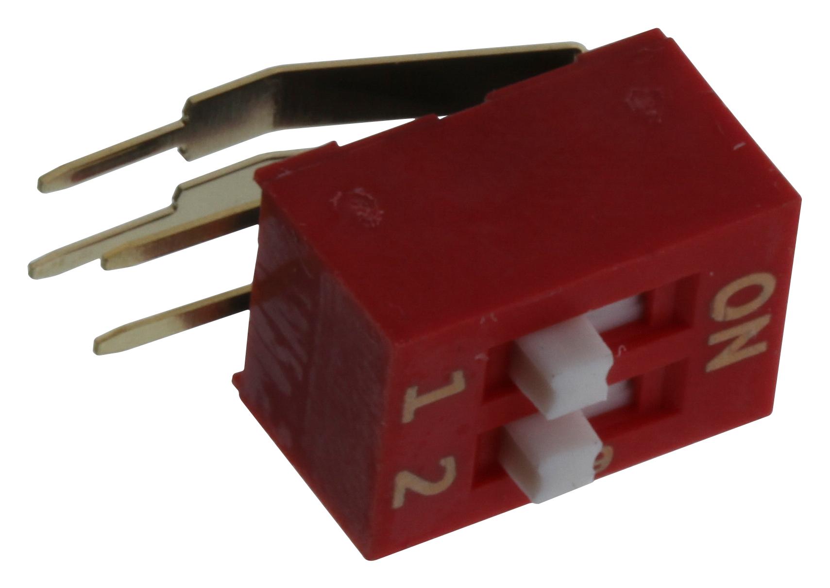 E-Switch Kas2102E. Dip Switch, Spst, 2Ckt, 0.025A, 24V, Tht