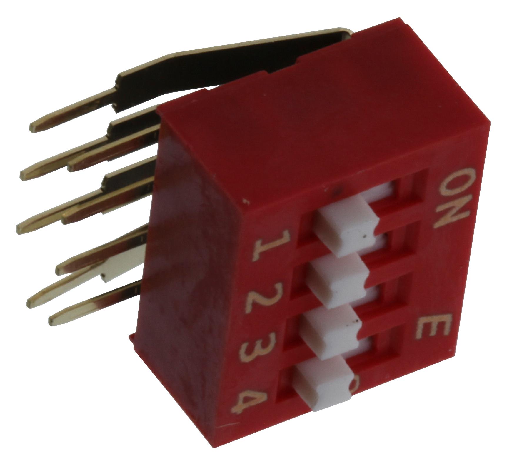 E-Switch Kas2104E. Dip Switch, Spst, 4Ckt, 0.025A, 24V, Tht