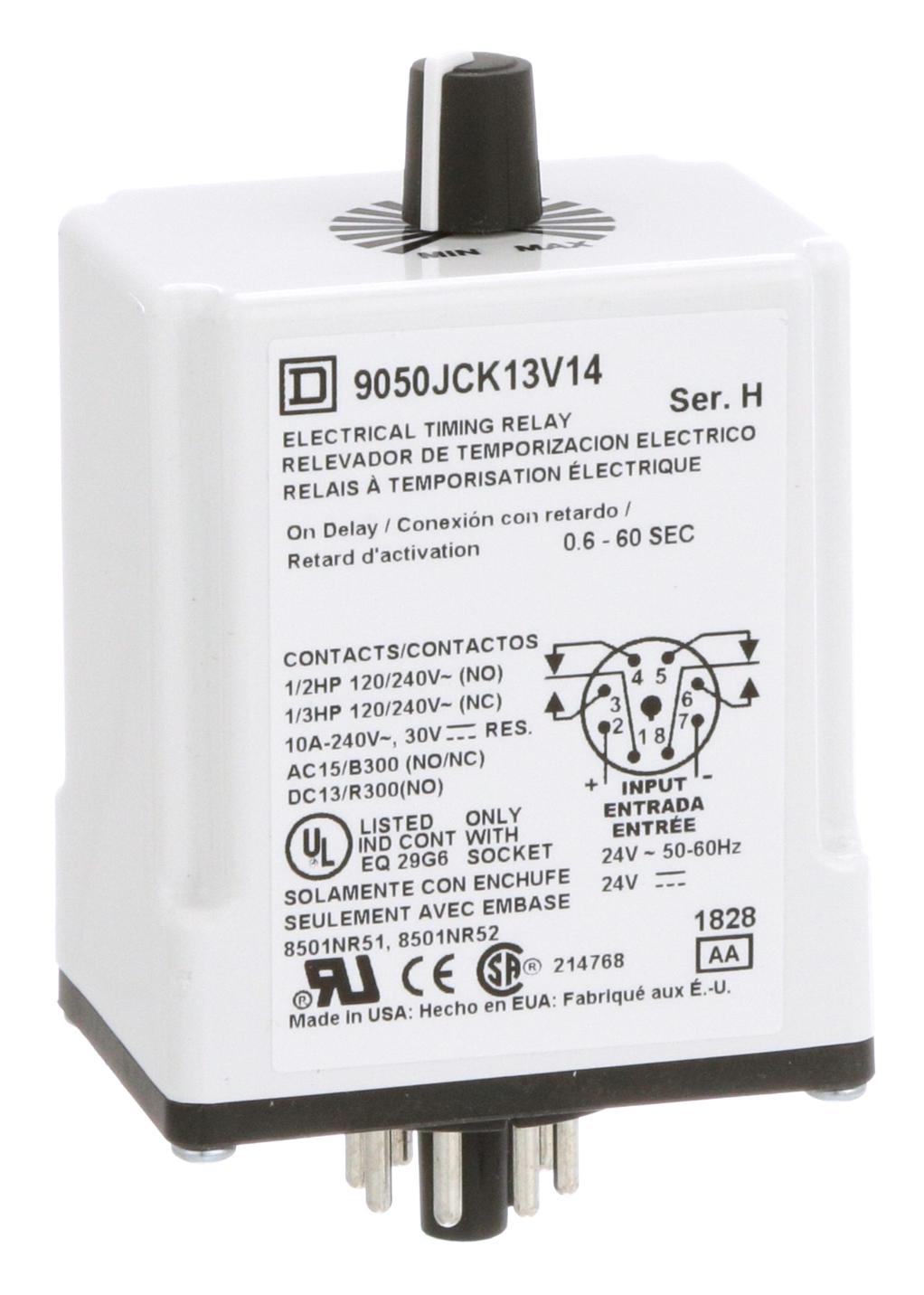 Square D By Schneider Electric 9050Jck13V14 Time Delay Relay, Dpdt, 0.6S-60S, 24V