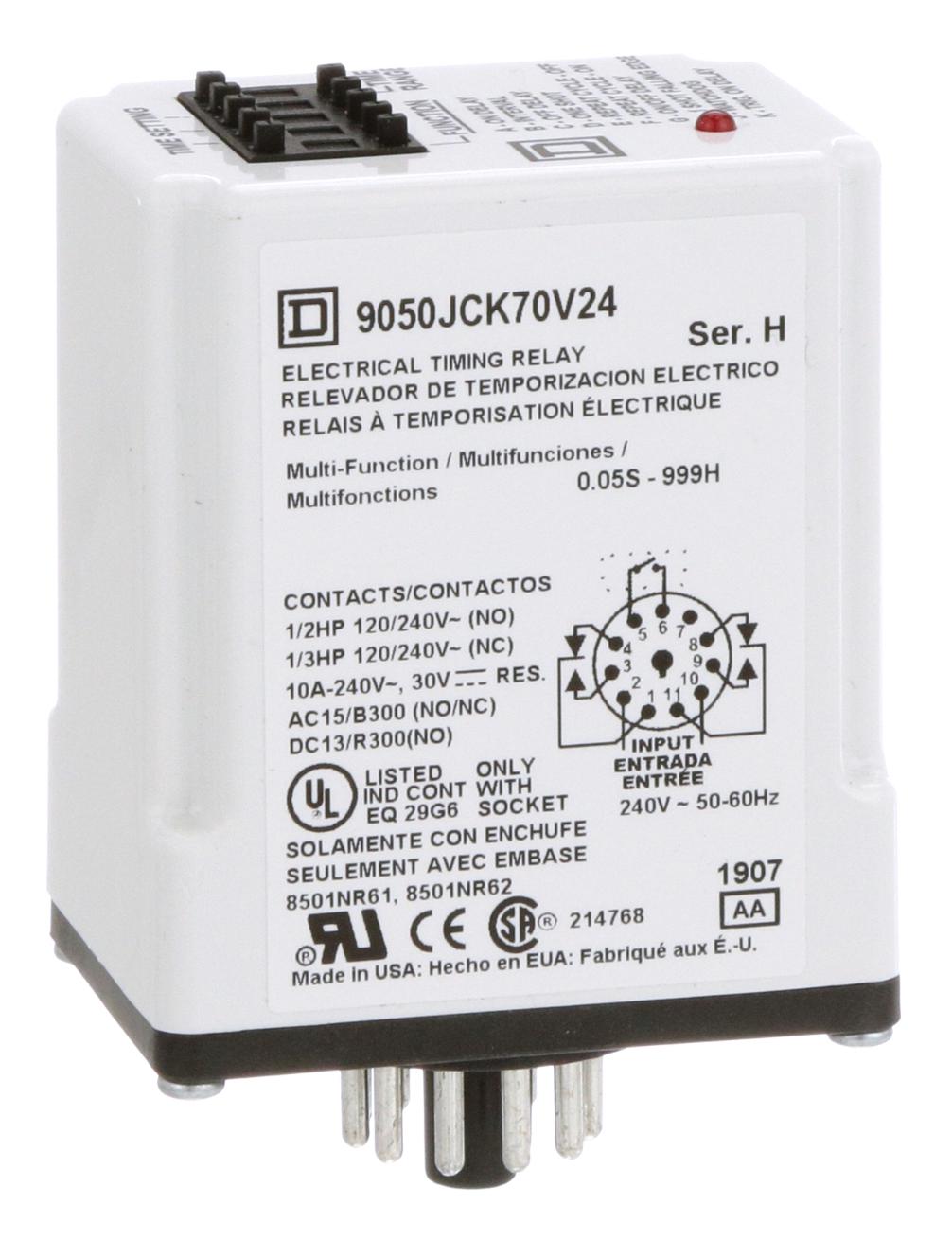 Square D By Schneider Electric 9050Jck70V24 Time Delay Relay, Dpdt, 0.1Min-999H, Skt