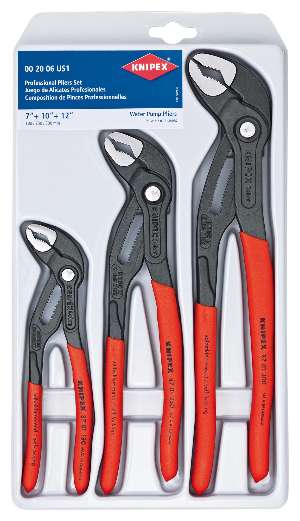 Knipex 00 20 06 Us1 3 Pc Cobra Pliers Set (7, 10, & 12) 19T7940