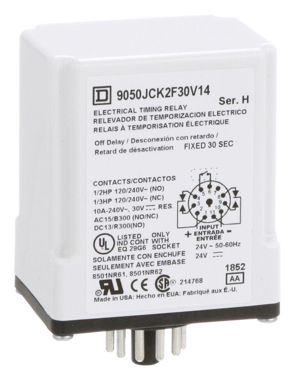 Square D By Schneider Electric 9050Jck2F30V14 Time Delay Relay, Dpdt, 30S, 24V