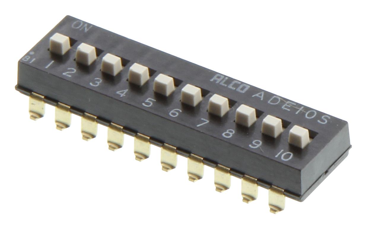 Alcoswitch - Te Connectivity Ade10S04 Dip Switch, 10Pos, Spst, Raised Slide