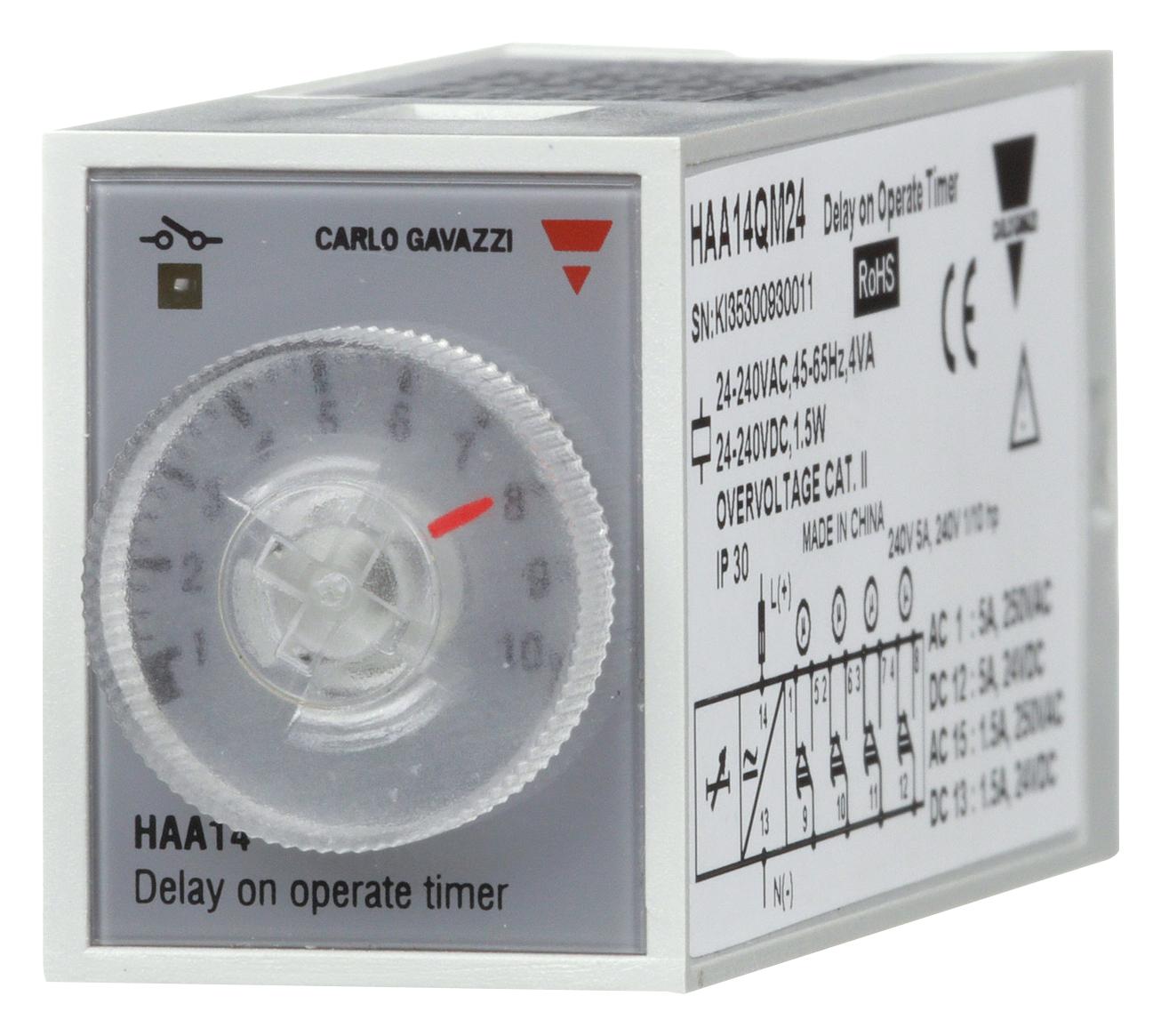 Carlo Gavazzi Haa14Qm24 Analogue Timer, 0.1S-100H, 4Pdt, Plug-In