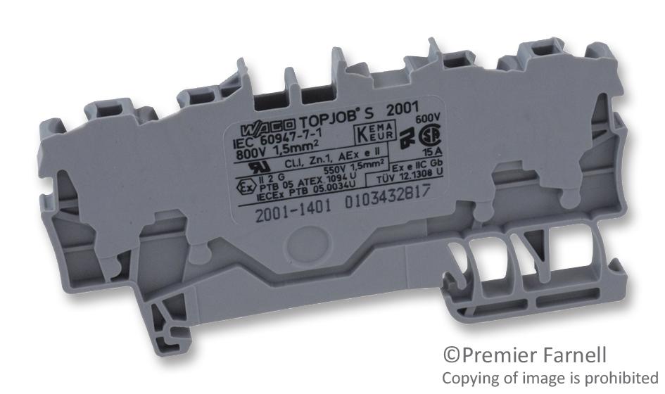 Wago 2001-1401. Terminal Block, Din Rail, 4 Position, 22-14Awg