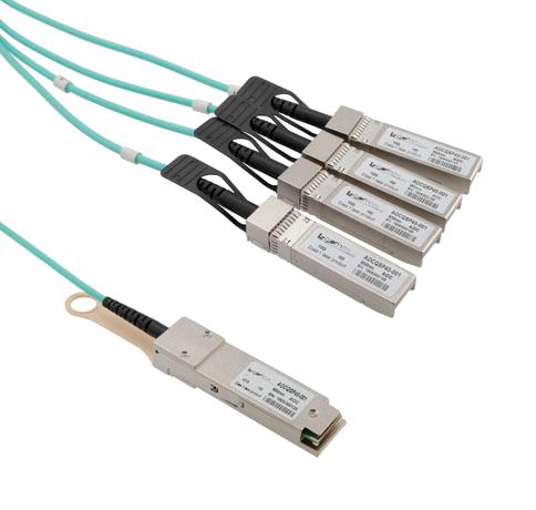 L-Com Aocqsp40-001 Active Optical Cable Breakout Qsfp+ 40Gbps To 4X10G Sfp+, 1 Meter, Msa Compatible 29Ah9111