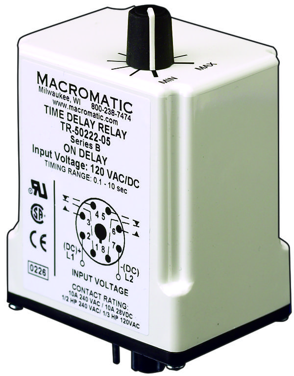 Macromatic Controls Tr-50222-05 Time Delay Relay, Dpdt, 10S, 240Vac