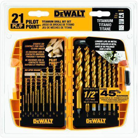 Dewalt Dw1361 21 Piece Pilot PointÂ® Titanium Drill Bit Set