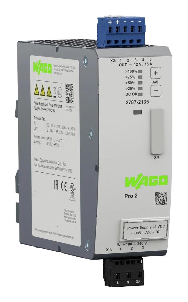 Wago 2787-2135 Power Supply, Ac-Dc, 12V, 15A