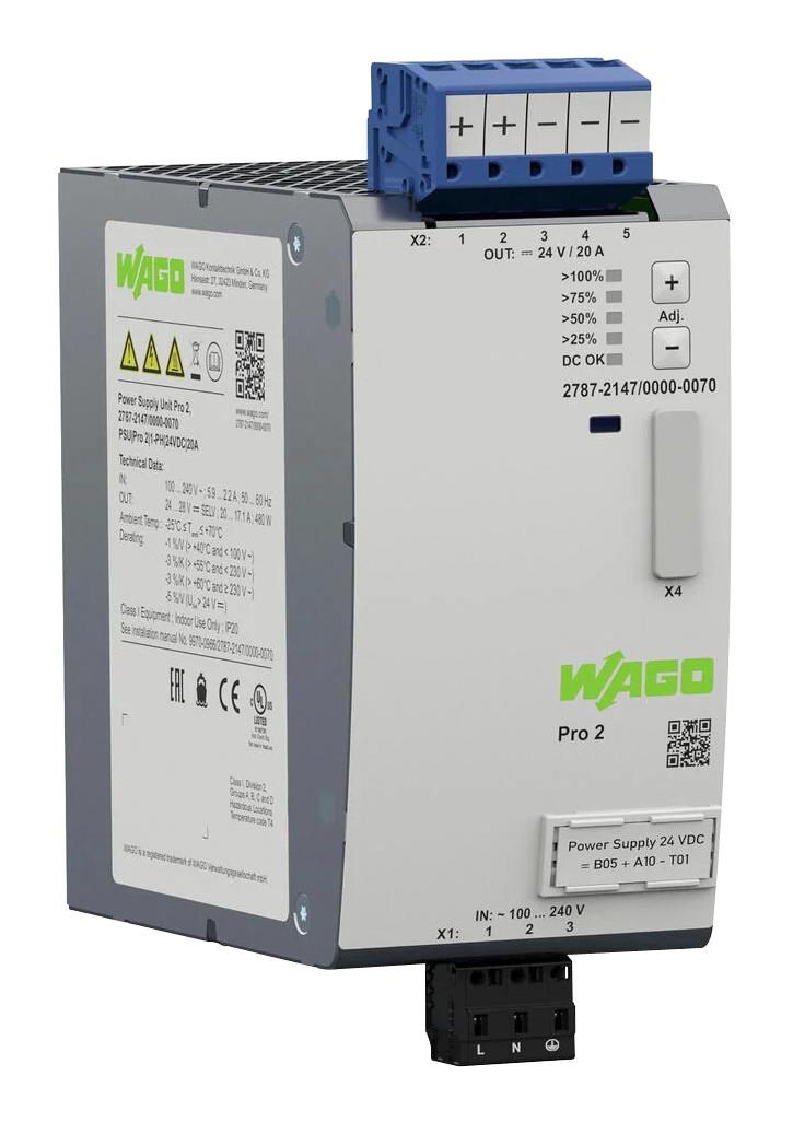 Wago 2787-2147/000-070 Power Supply, Ac-Dc, 24V, 20A