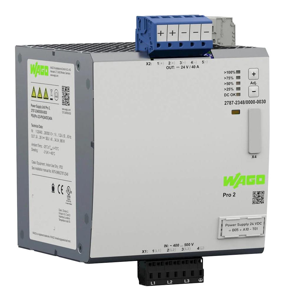 Wago 2787-2348/000-030 Power Supply, Ac-Dc, 24V, 40A