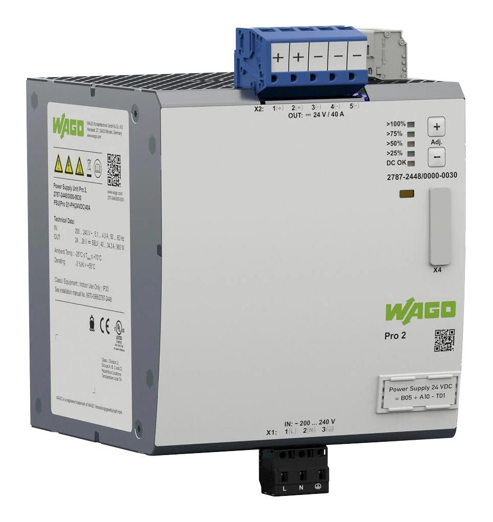 Wago 2787-2448/000-030 Power Supply, Ac-Dc, 24V, 40A