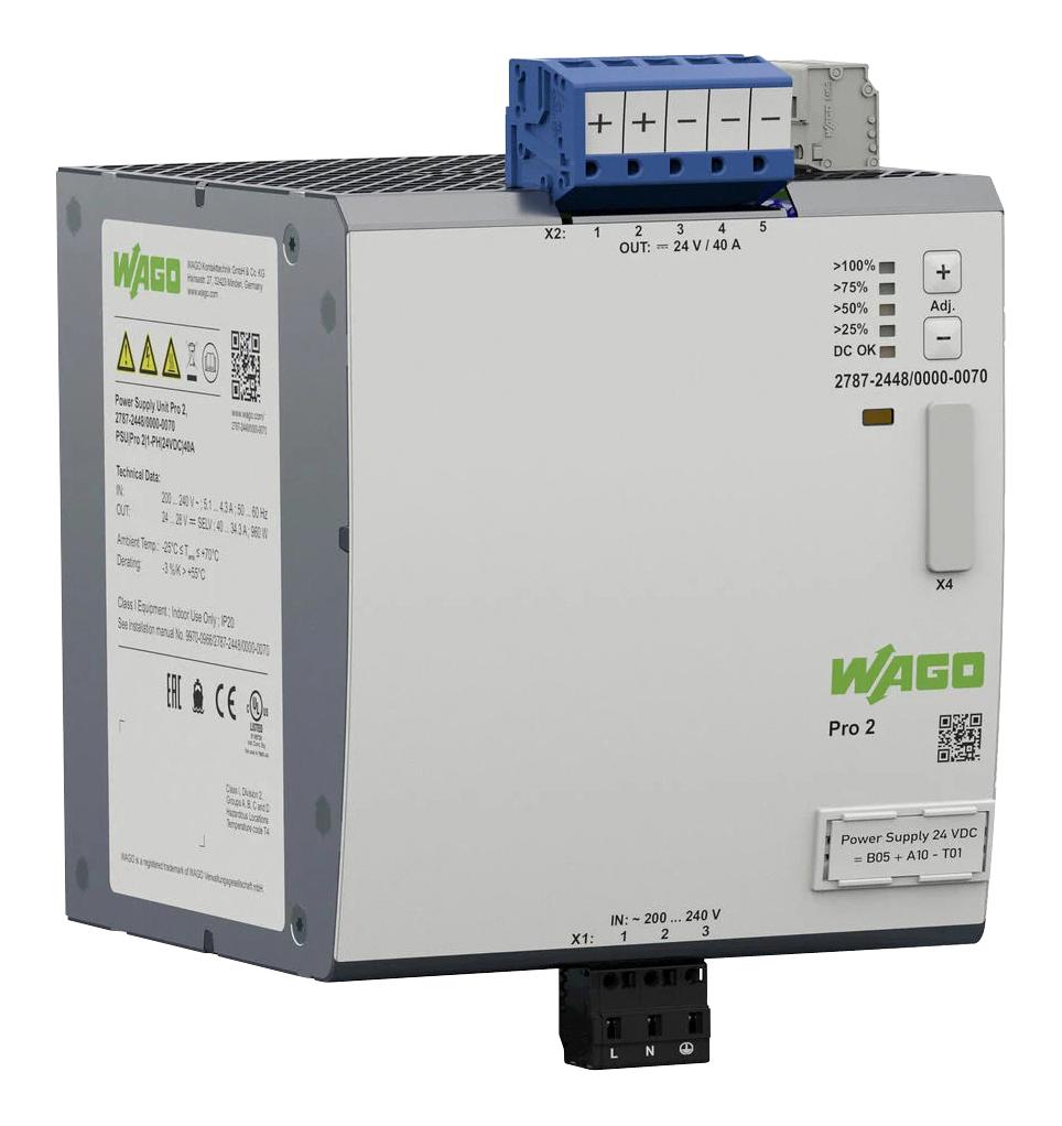 Wago 2787-2448/000-070 Power Supply, Ac-Dc, 24V, 40A