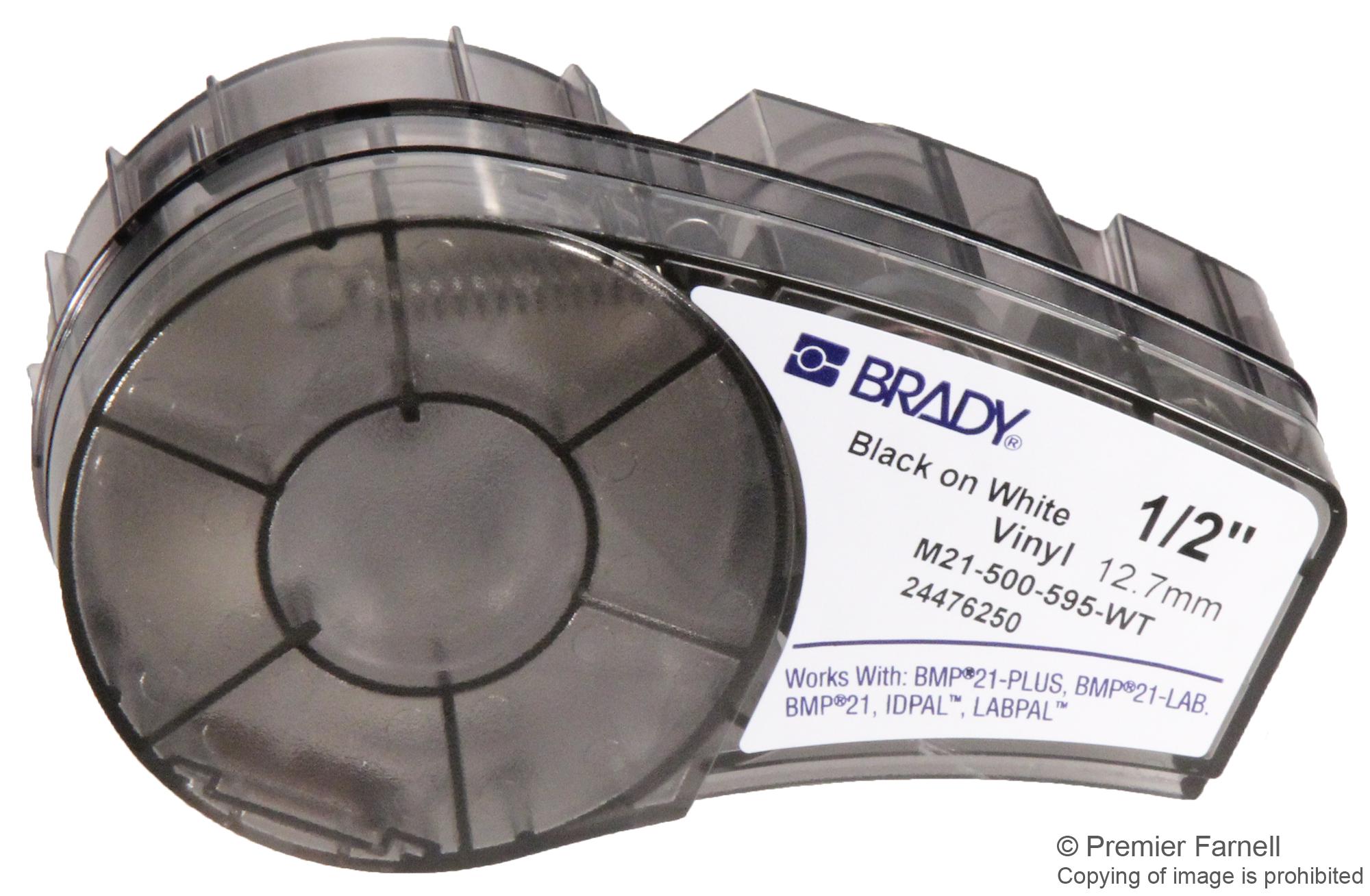 Brady M21-500-595-Wt. Labeling Tape, 0.5Inx21Ft, Black/white