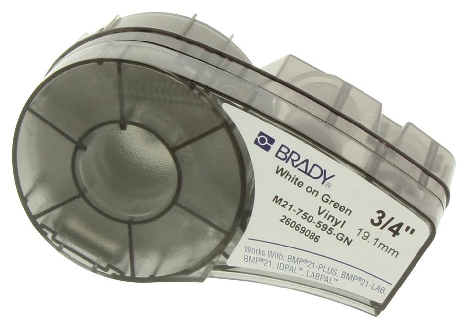 Brady M21-750-595-Gn. Labeling Tape, 0.75Inx21Ft, White/green