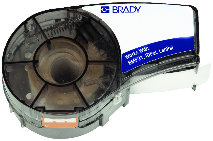 Brady M21-375-430. Label, Tape, 0.375Inx21Ft, Black/clear