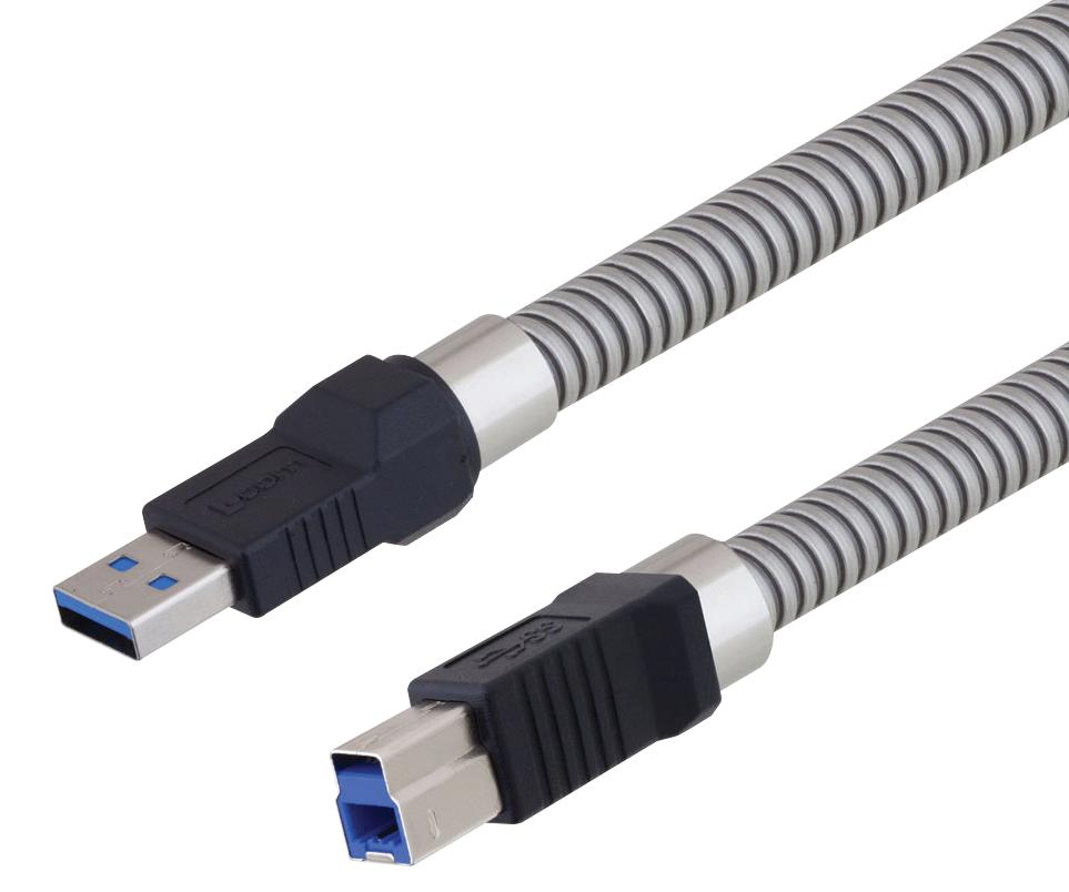 L-Com U3A00002-05M Usb Cable, 3.0 A-B Plug, 0.5M, Metallic