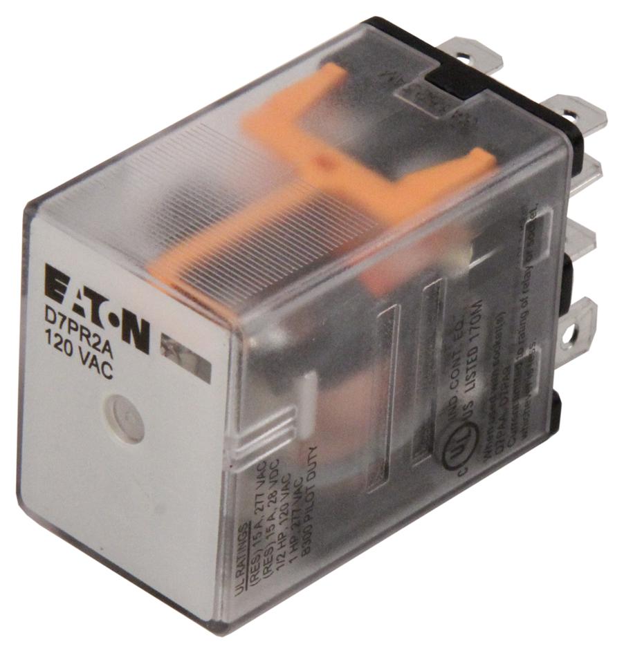 Eaton Cutler Hammer D7Pr2A Relay, Dpdt, 120Vac, 15A, Socket