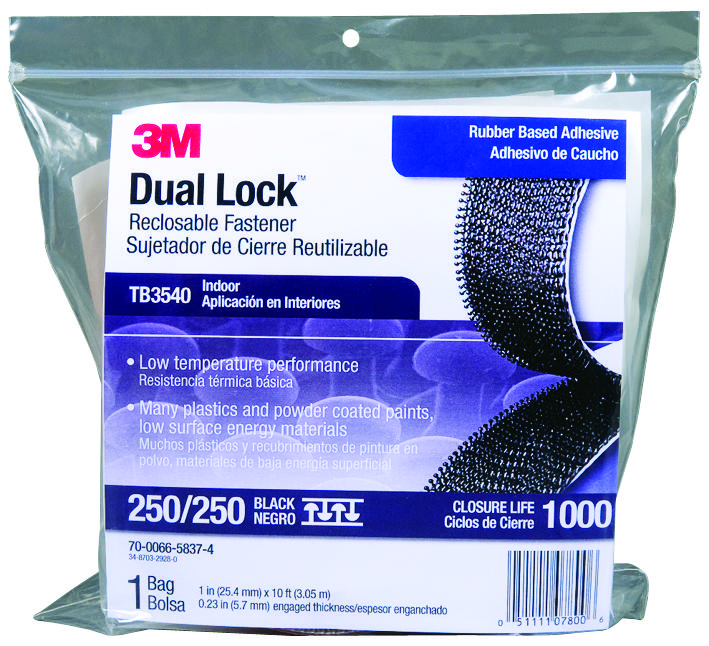 3M Tb3540 Dual Lock Reclosable Fastener, Black, 25.4Mm