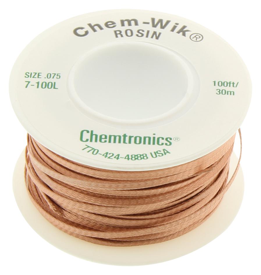 Chemtronics 7-100L Braid, Desoldering, Rosin, 100Ft