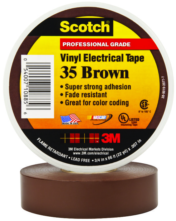 3M 35 Brown (3/4X66Ft) Tape, Insulation, Pvc, Brown 0.75Inx66Ft