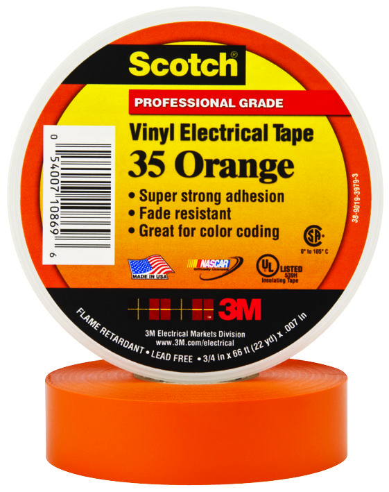 3M 35 Orange (3/4X66Ft) Tape, Insulation, Pvc, Org, 0.75Inx66Ft