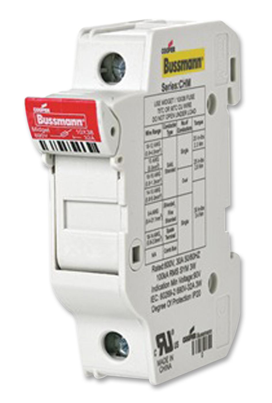 Eaton Bussmann Chm1Du Din Rail Mount Fuse Holder, 10Mm X 38Mm, Din Rail