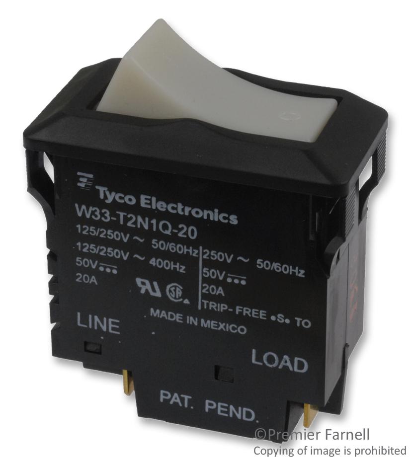 Potter&brumfield - Te Connectivity W33-T2N1Q-20 Circuit Breaker, Thermal, 2P, 250V, 20A