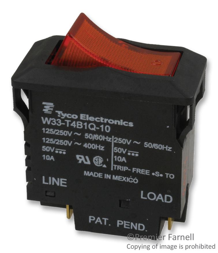 Potter&brumfield - Te Connectivity W33-T4B1Q-10 Circuit Breaker, Thermal, 2P, 250V, 10A