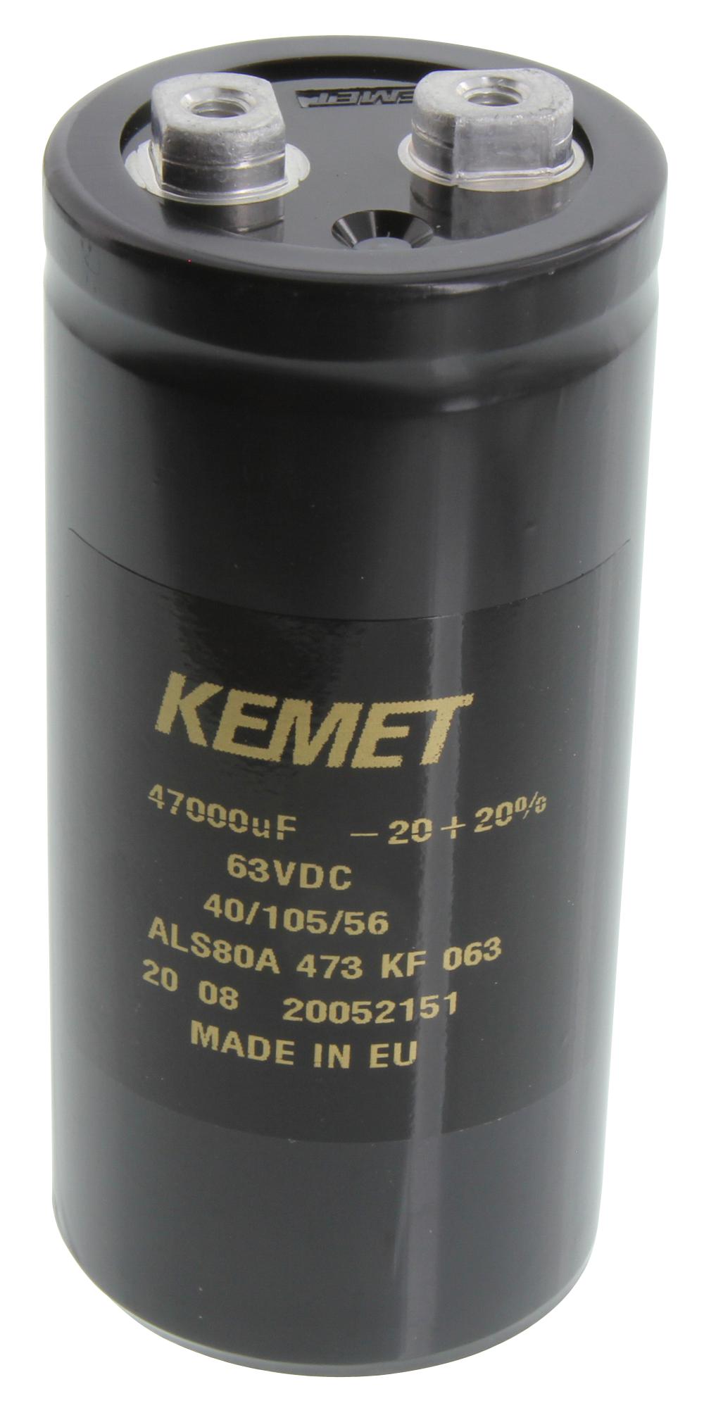 Kemet Als80A473Kf063 Cap, 47000Uf, 63V, Alu Elec, Screw