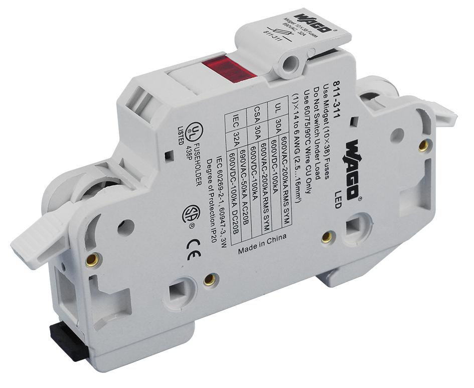 Wago 811-311 Terminal Block, Fuse, 1 Position, 14-6Awg, 10 X 38Mm