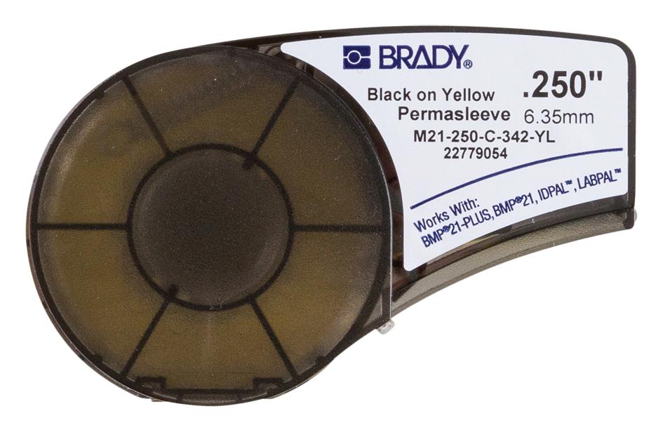 Brady M21-250-C-342-Yl. Wire Marker Sleeve, Heat Shrink, 11.15Mm W, Black/yellow