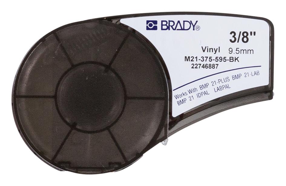 Brady M21-375-595-Bk. Labeling Tape, Vinyl, 0.375 X 21Ft, White/black