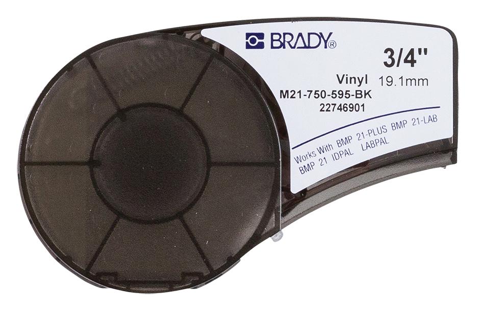 Brady M21-750-595-Bk. Labeling Tape, Vinyl, 0.75 X 21Ft, White/black