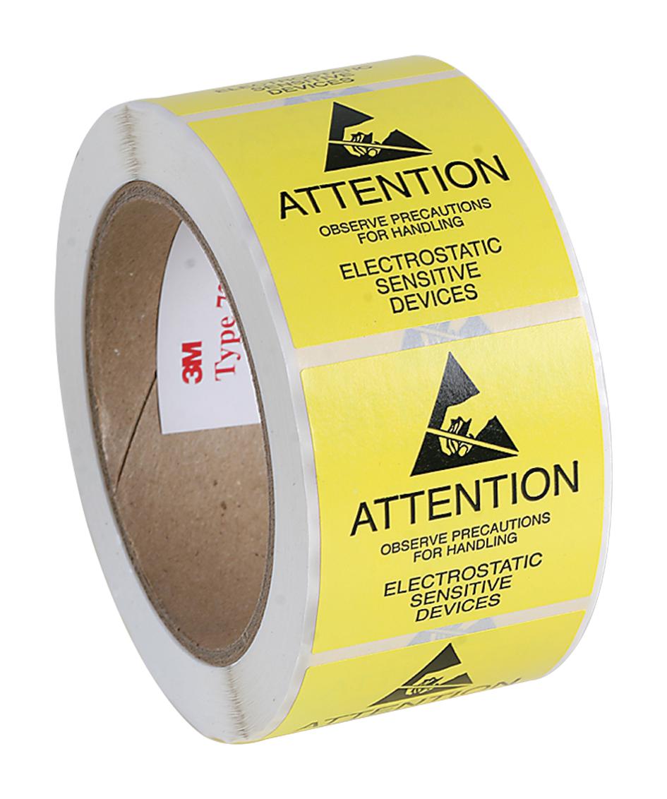 Scs 7202. Label, Esd Warning, Yellow, 2 X 2