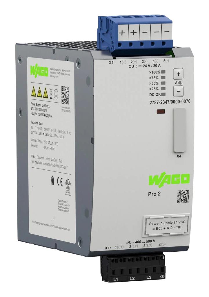 Wago 2787-2347/000-070 Power Supply, Ac-Dc, 24V, 20A