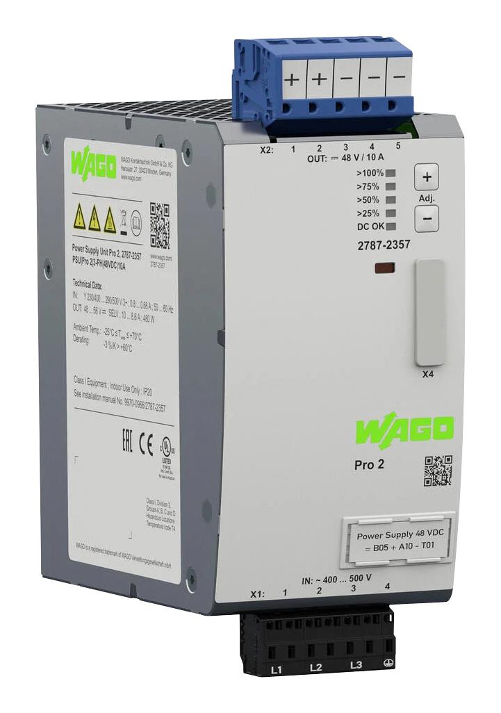 Wago 2787-2357 Power Supply, Ac-Dc, 48V, 10A