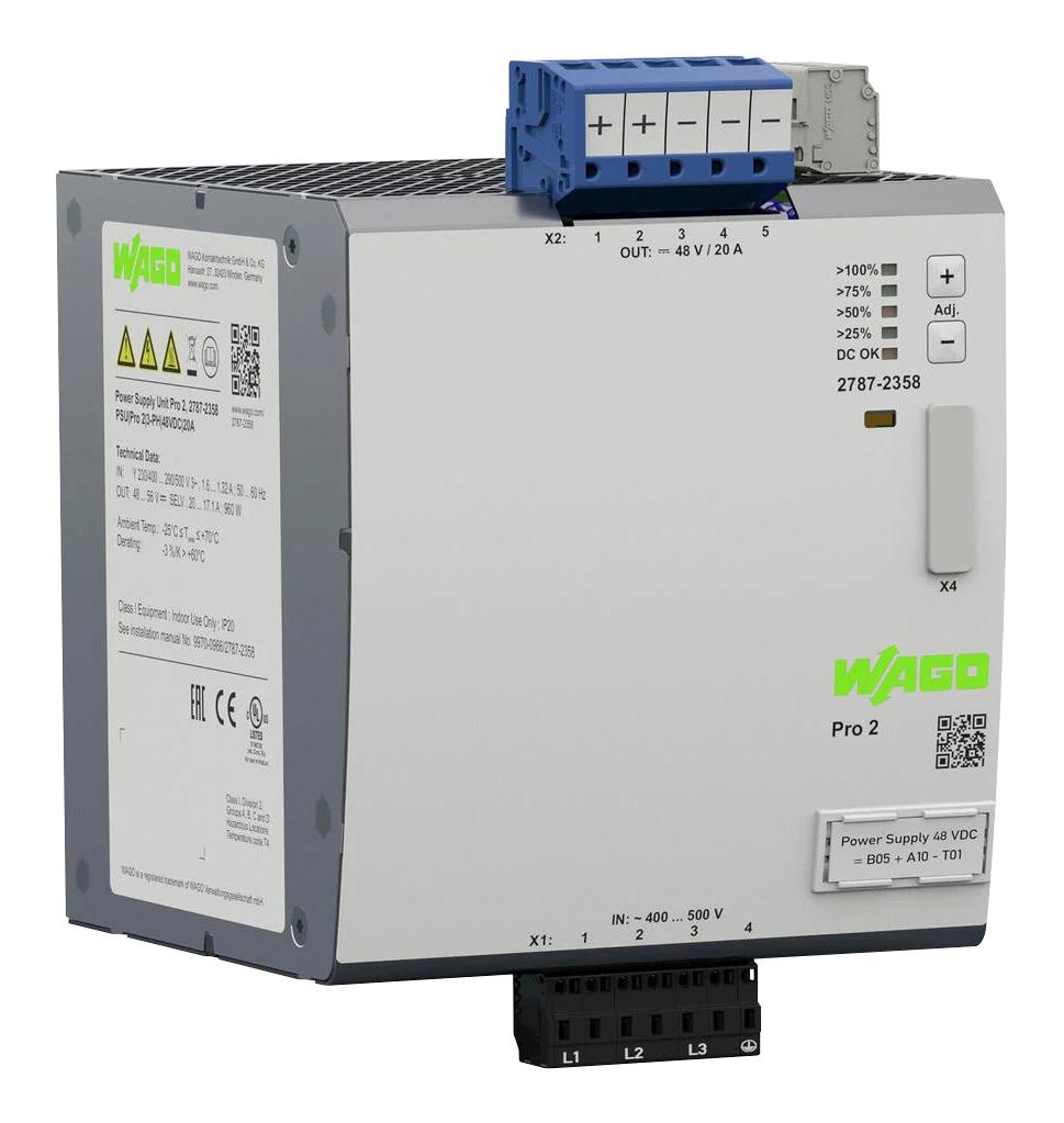 Wago 2787-2358 Power Supply, Ac-Dc, 48V, 20A