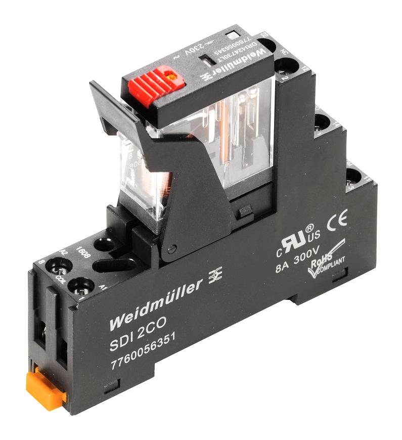 Weidmuller Drikit 115Vac 2Co Ld/pb Power Relay, Dpdt, 5A, 250V, Din Rail